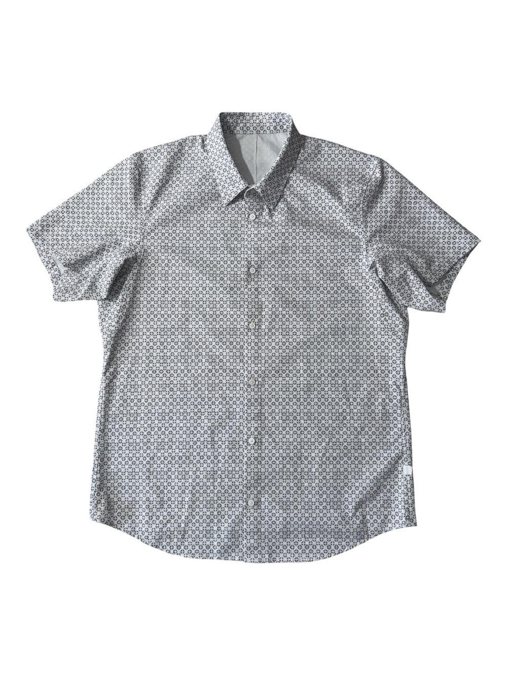 Lululemon men’s XL grey geometric short sleeve button up casual shirt EUC